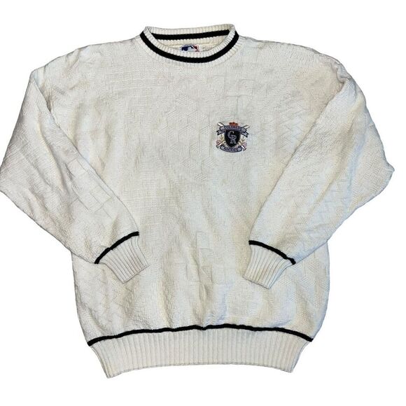 White Crewneck Men's Cardigan Sweater - Picture 1 of 9